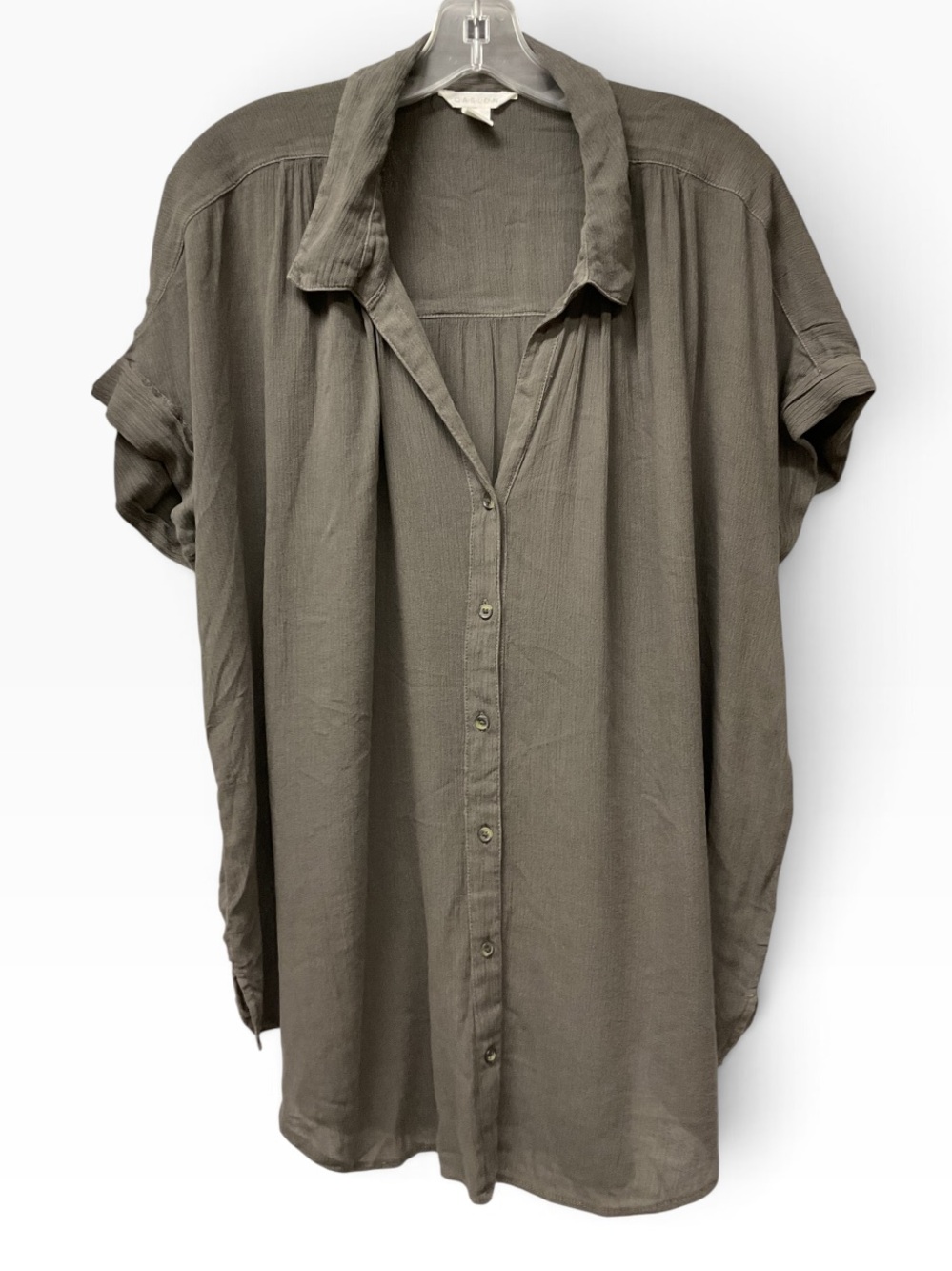 Brand New-Caslon Charcoal Grey Relaxed Short-Sleeve Button-Down Shirt